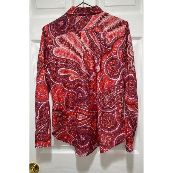 Lauren Ralph Lauren Women's Size M Red Paisley Button-Down Shirt Cotton/Silk - Picture 2 of 4